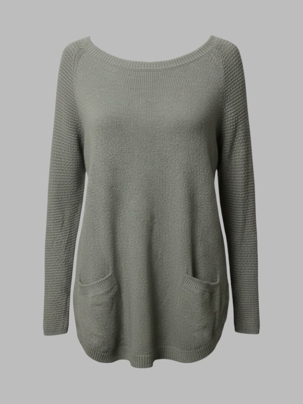 GAP Green Gray Knit Sweater Size M Pockets Cozy Casual Pullover Lightweight
